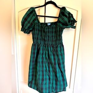 Draper James Size Medium Green Black Plaid (Cam Smocked) Dress Holiday Cotton
